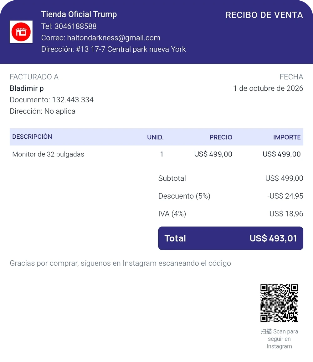 Ejemplo de factura profesional 2